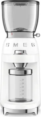 Obrázok produktu pre Smeg CGF11WHEU, Mlynček na kávu, 350 g, Kužeľovitý okraj, Nerezová oceľ, Biela, Nerezová oceľ
