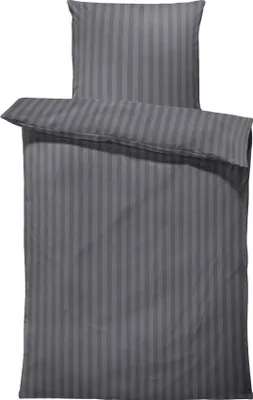 Produktbild von Bettwäsche 135x200 cm gestreift anthrazit Hotelbettwäsche Damast Mikrofaser