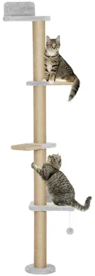 Productafbeelding van PawHut Kraboom, 5 verdiepingen, 180 cm, kattenkooi met speelbal, lichtgrijs