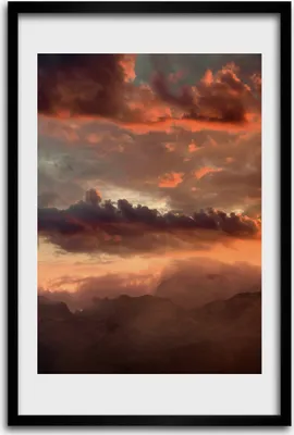 Produktbild von Bild - Bilderrahmen - 40 cm x 60 cm - MDF - Rahmen - Wandkunst - Sonnenuntergang Berge