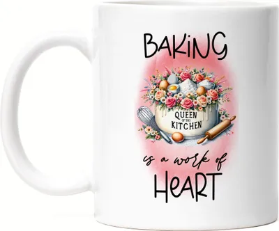 Produktbild von Baking is a work of heart Queen of the kitchen Tasse Weiß - Geschenk für Bäcker