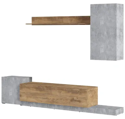 Produktbild von Wohnwand Rimini Anbauwand 4-teilig grifflos Farbe wählbar,Beton / Kastanie