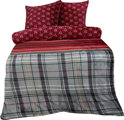 Produktbild von Winter Bettwäsche Teddy Plüsch Schneeflocke grau rot Nicki Fleece Flauschig Warm, Größe:2 teilig 135x200 cm