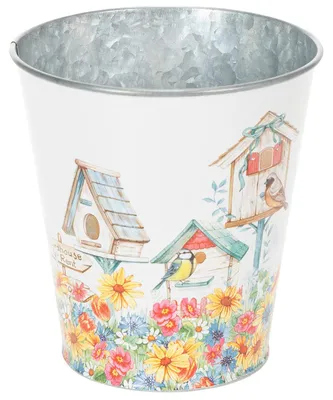 Produktbild von Blechtopf mit Vogelmotiv für Sommerdeko und kreative Bepflanzung