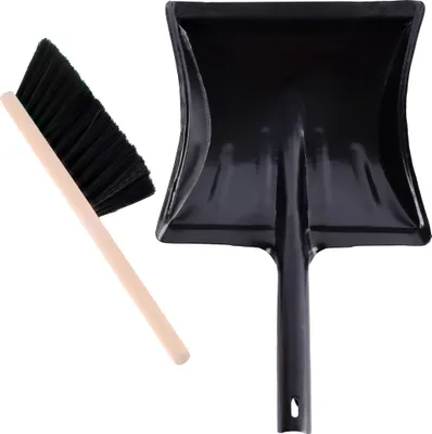 Produktbild von Garronda Kehrgarnitur Kehrschaufel Metall mit Holzgriff Set mit Handbesen (Schwarz + Schwarz)