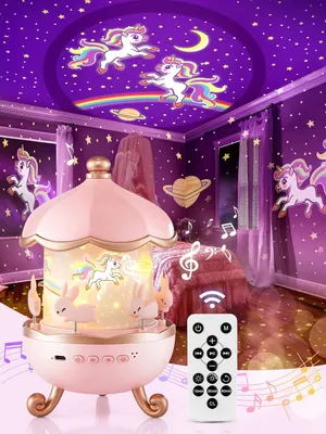 Produktbild von Baby-Nachtlicht-Projektor Sternenhimmel, Kinder-Nachtlicht Musikalisches und leuchtendes Nachtlicht, 6 Themen Einhorn-Nachtlicht, 360 ° drehbare Fernbedienung LED-Nachtlicht-Lampe, Kawaii-Deko-Baby-Mädchen-Weihnachtsgeschenk