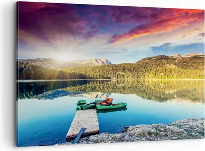 Produktbild von Bild auf Leinwand - Leinwandbild - See Berge Wasser - 120x80cm - Wand Bild - Wanddeko - Wandbilder - Leinwanddruck - Bilder - Kunstdruck - Wanddekoration - Leinwand bilder - Wandkunst - AA120x80-3595