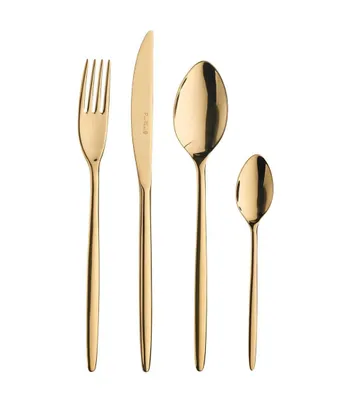 Immagine prodotto di Pinti Olivia Gold Set 24 posate acciaio inox 18/10 finitura oro – Servizio per 6 Persone - forchetta, coltello, cucchiaio e cucchiaino - Design elegante per tavole cult