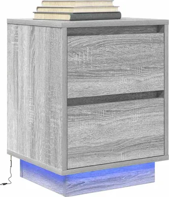 Produktbild von vidaXL Nachttisch mit LED-Leuchten Grau Sonoma 38x34x50 cm