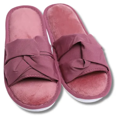 Obrázek produktu pro Dámské pantofle růžové – elegantní pantofle velikosti 40–41 – pantofle s mašlí – pohodlné pantofle – útulné pantofle