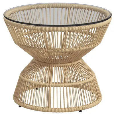 Produktbild von Outsunny Beistelltisch Rattan, Ø60 cm Gartentisch mit Tischplatte aus Hartglas