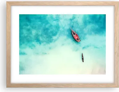 Produktbild von Gerahmtes Poster - Rahmen in heller Eiche - Insel Boot Schiff Ozean - 40x30 cm - Wand Bild - Wanddeko - Wandbilder - Wandposter - Bilderrahmen - Bilder - Kunstdruck - Wandbild - P2NAA40x30-2923