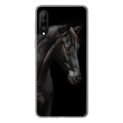 Produktbild von MuchoWow® Handyhülle Schutzhülle Hülle für Huawei P30 Lite Pferd - Tiere - Schwarz - Porträt Silikon Softcase Handy Hülle - Handyhülle