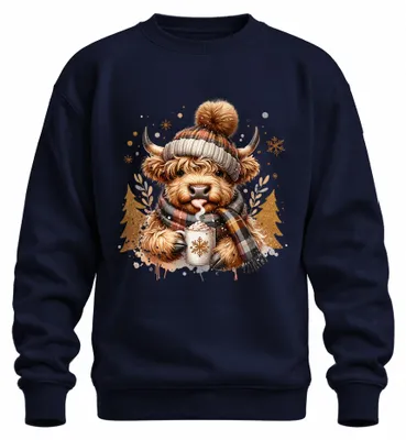 Produktbild von Highland Kuh Schal Becher Kakao Schottisches Hochlandrind Sweatshirt Pullover, Navy, XXL
