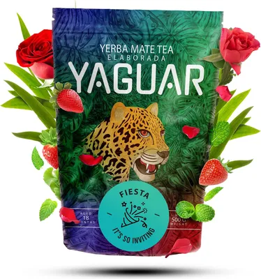Produktbild von Yaguar - Mate Tee Fiesta 50g - Sommer-Erfrischung Melone, Minze - Luftgetrocknet - Mild, Wenig Staub - Yerba Mate aus Brasilien - 18 Monate Gereift
