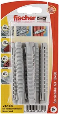 Zdjęcie produktu dla Fischer 97852, Wtyczka ścienna, Autoklawowany gazobeton, Cegła, Foam concrete, Kamień, Płyta gipsowa, Szary, 1 cm, 80 mm, 6 szt.