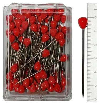 Produktbild von 100 Stück Stecknadeln mit rotem Kunststoffkopf, ca. 60 mm, in Plastdose