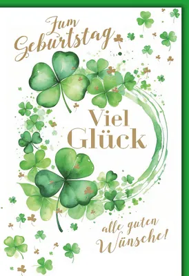 Produktbild von Geburtstag Kleeblätter viel Glück Glückwunschkarte mit Umschlag
