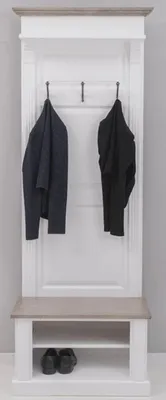 Produktbild von Casa Padrino Landhausstil Massivholz Garderobenschrank Weiß / Graubraun 79 x 41 x H. 210 cm - Wand Garderobe - Flur Schrank - Flurmöbel - Garderobenmöbel - Landhausstil Möbel