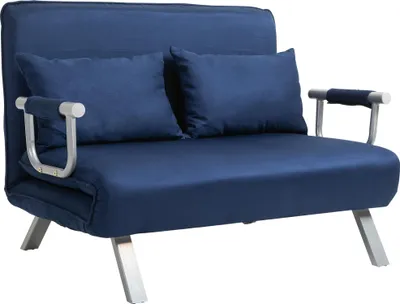 Image de Canapé-lit Moonbite 2 places, avec dossier réglable en 5 positions, convertible en lit de 185 x 105 cm, coussins à effet velours, amovibles, en polyester, couleur bleue