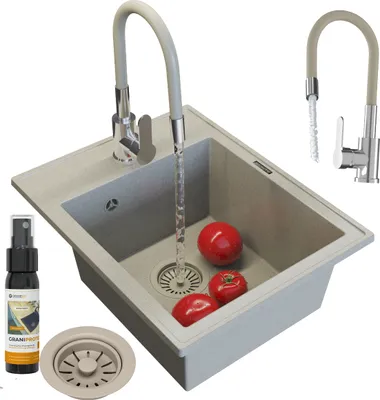 Produktbild von Granitan | Granitspüle NERO - Beige - Einbau mit flexiblem Wasserhahn - Hochwertig und langlebig