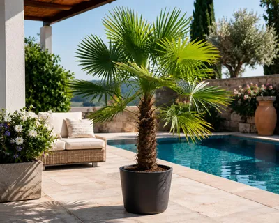 Produktbild von Chinesische Hanfpalme 160–220 cm XXL Stamm ca. 40 cm Trachycarpus fortunei winterharte Fächerpalme für Garten und Kübel, KI-generiertes Bild