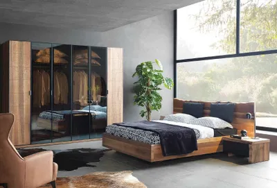 Produktbild von Schlafzimmer Set Bett 2x Nachttisch Kleiderschrank Holz JVmoebel