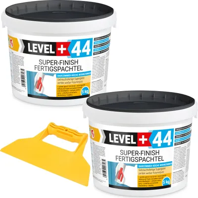 Produktbild von Super Finish Fertigspachtel Q1-Q4 Spachtelmasse 5+5kg Perfekt Glatt Weiß Innenbereich + Glättspachtel Fugenspachtel ohne Zahnung Set RM44