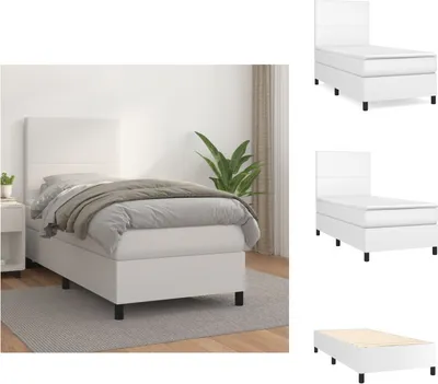 Zdjęcie produktu dla vidaXL Łóżko sprężynowe z materacem białe 90x190 cm imitacja skóry  - Łóżka i ramy łóżek