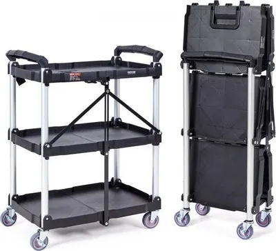 Zdjęcie produktu dla Wózek do serwowania 107x17x39cm Wózek do czyszczenia 74,8 kg udźwigu Wózek z polipropylenu Wielofunkcyjny wózek z 3 przegrodami Wózek kuchenny na kółkach Wózek wnękowy Wózek warsztatowy Wózek serwisowy