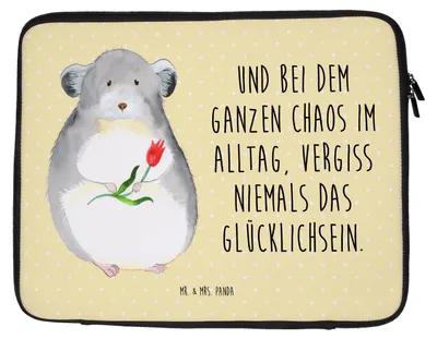 Produktbild von Mr. & Mrs. Panda Laptop Tasche Chinchilla Blume 27 x 36 cm - Gelb Pastell - Geschenk, Notebook Hülle, Lustige Sprüche, Liebeskummer, Chinchillas, Glücklichsein, Büro