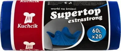 Zdjęcie produktu dla Worki na śmieci wiązane super mocne niebieskie 60L 20 szt Kuchcik