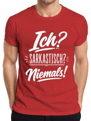 Productafbeelding van Ik? Sarcastisch? Nooit! Grappig, ironisch, statement, heren T-shirt, rood, XXL