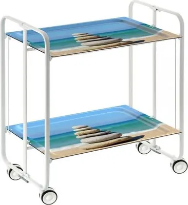 Produktbild von DON HIERRO - Klappbarer Servierwagen BAUHAUS mit Rollen – Metallgestell weiß, 2 Ebenen, 4 Positionen