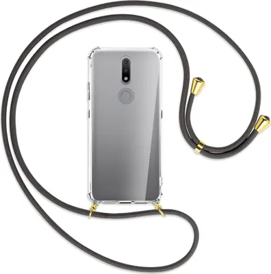 Produktbild von Handykette Backcover-Schutzhülle mit Band (Metall goldfarben) für Nokia 2.4 - dunkelgrau