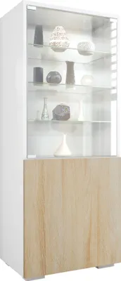 Produktbild von Vladon Vitrine Granada,  Germany, Vitrinenschrank mit Glastür und Glaseinsatz, Weiß matt/Eiche sägerau (50 x 122,5 x 34,5 cm)