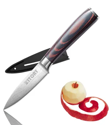 Schälmesser 9 cm, scharfes Obstmesser, Pakkaholzgriff, mit Schutzhülle