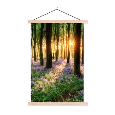 Produktbild von MuchoWow® Textilposter Wald - Blumen - Lavendel - Sonne - Lila - Natur 60x90 cm mit holzfarbenen Rahmen - Textil