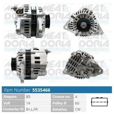 Produktbild von MEAT & DORIA 5535466 Lichtmaschine Generator LiMa 85A 14V für MITSUBISHI Space Star (DGA) CARISMA (DA) PAJERO PININ (H6W, H7W) COLT V (CJ, CP)