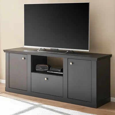 Produktbild von TV-Lowboard "Filmore" in Schwarz matt und Eiche Landhaus 158 x 62 cm, Soft-Close und Komforthöhe
