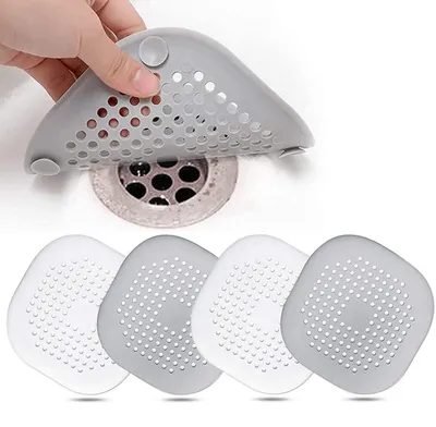 Produktbild von Abflusssieb Silikon 4 Stück für Dusche Badewanne Küche Weiß Grau 13.8cm