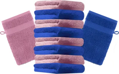Produktbild von Betz 10 Stück Waschhandschuhe 16x21 cm PREMIUM 100% Baumwolle  Farbe: royalblau und altrosa