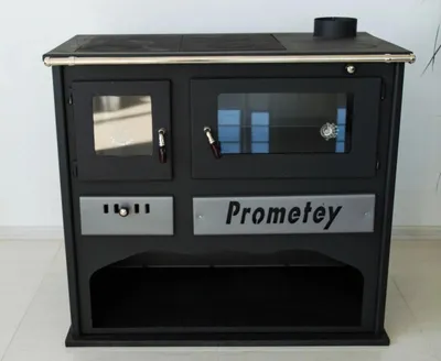 Produktbild von Holzofen mit Backofen 11–15 kW PROMETEY Praktik-L – 3 Kochplatten, gusseiserne Kochplatte, integrierter Backofen, traditionelles Design