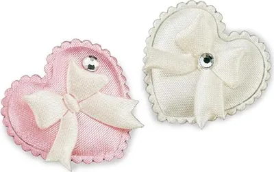 Immagine prodotto di Cuscino a forma di cuore in miniatura rosa e bianco con fiocco e pietrina