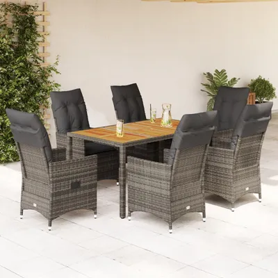 Produktbild von Design 7-tlg. Garten-Essgruppe mit Kissen Grau Poly Rattan, Gartenmöbel-Sets 2024 Neu