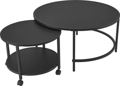 Immagine prodotto di In And OutdoorMatch Tavolino Toby - Set di 2 - Rotondo - Nero opaco - Acciaio e truciolato - Design moderno