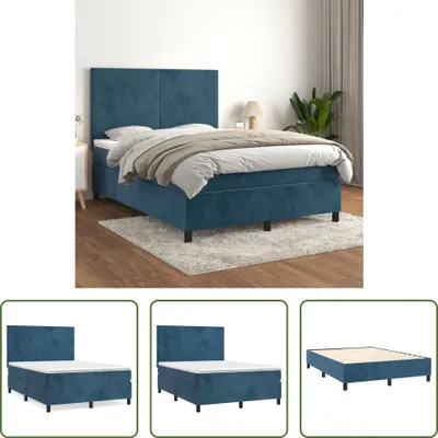 Produktbild von The Living Store Boxspringbett mit Matratze Dunkelblau 140x190 cm Samt