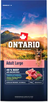 Productafbeelding van Ontario Adult Large Hondenvoer, rundvlees en bruine rijst, 12 kg