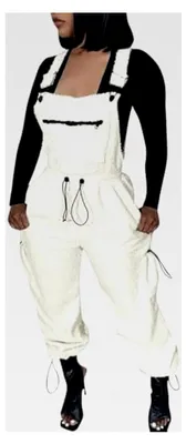 Produktbild von Fleece Overall Damen Jumpsuit Teddy Fleece Winterhose Latzhose Lange Hose Playsuit Einfarbig Spielanzug Rompers Skihose Schneehose Haremshose