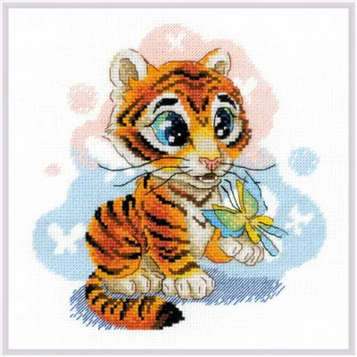 Produktbild von Riolis Kruissteekset "Nieuwsgierig tijgertje", telpatroon, 20x20cm